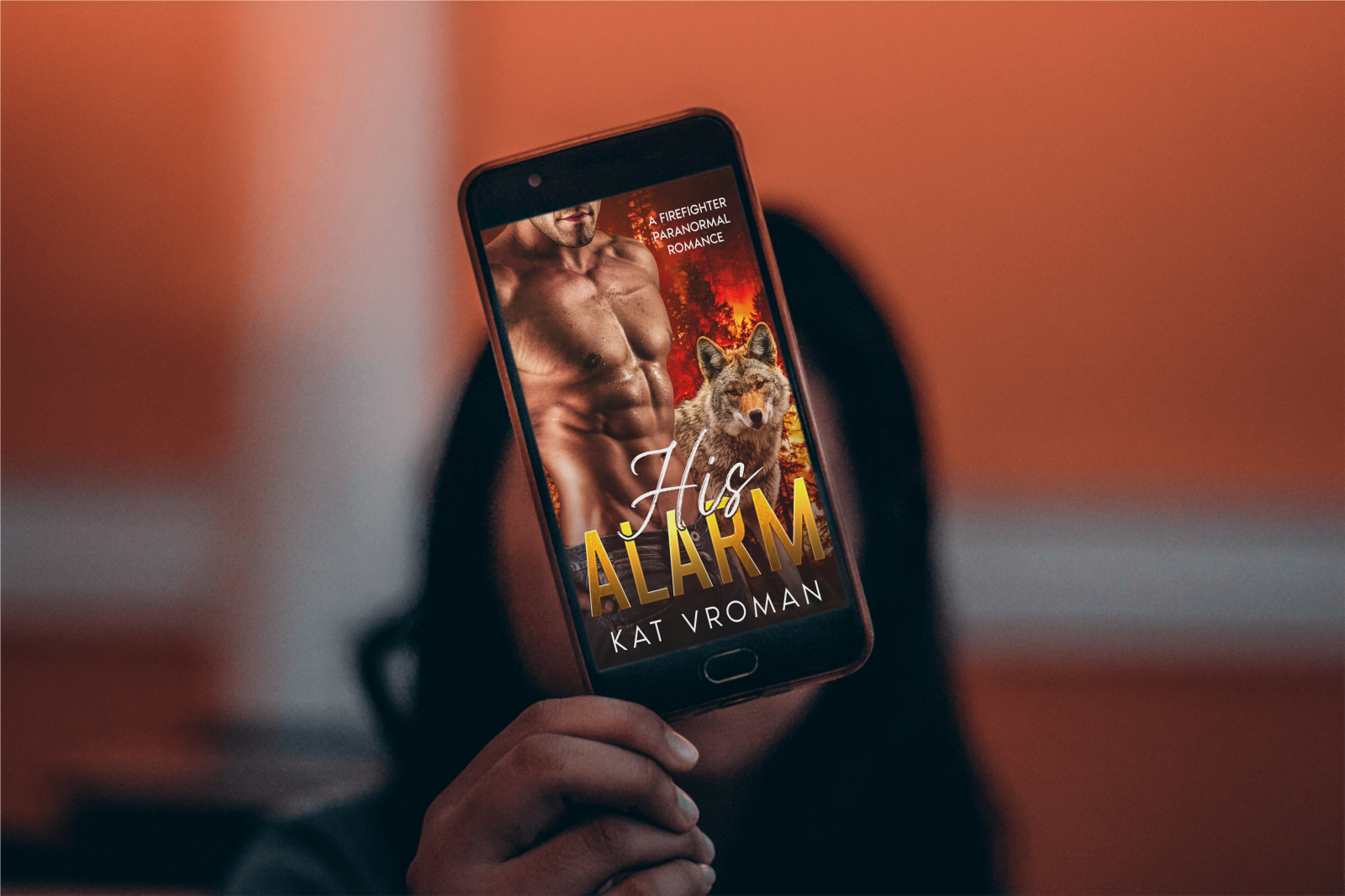 His Alarm by Kat Vroman on phone held by woman covering her face