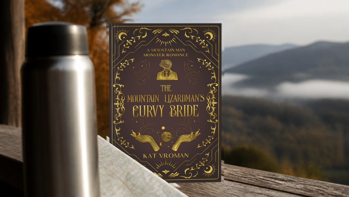 he Mountain Lizardman's Curvy Bride: The Complete Series by Kat Vroman with mountain background and steel water bottle