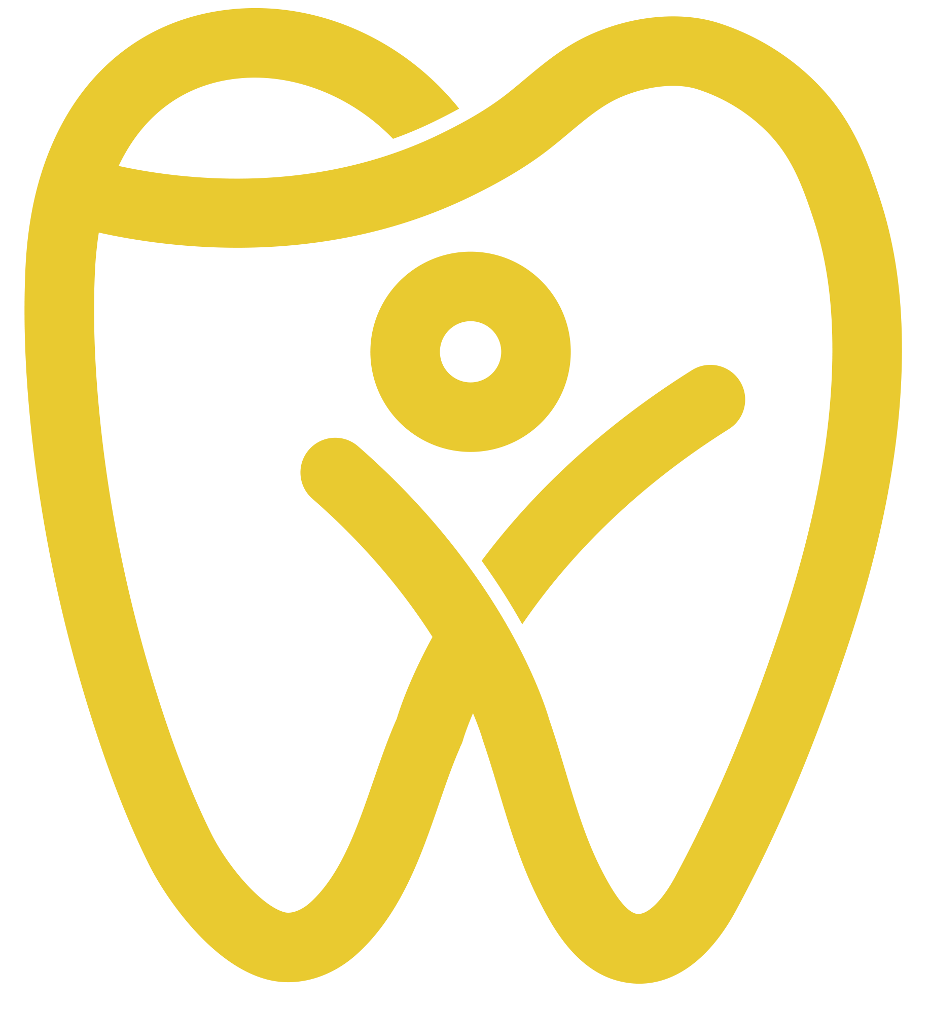 Icon of a smiling tooth with a checkmark inside, colored in gold.