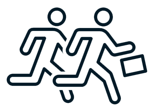 Icon of two people running, with one holding a briefcase.