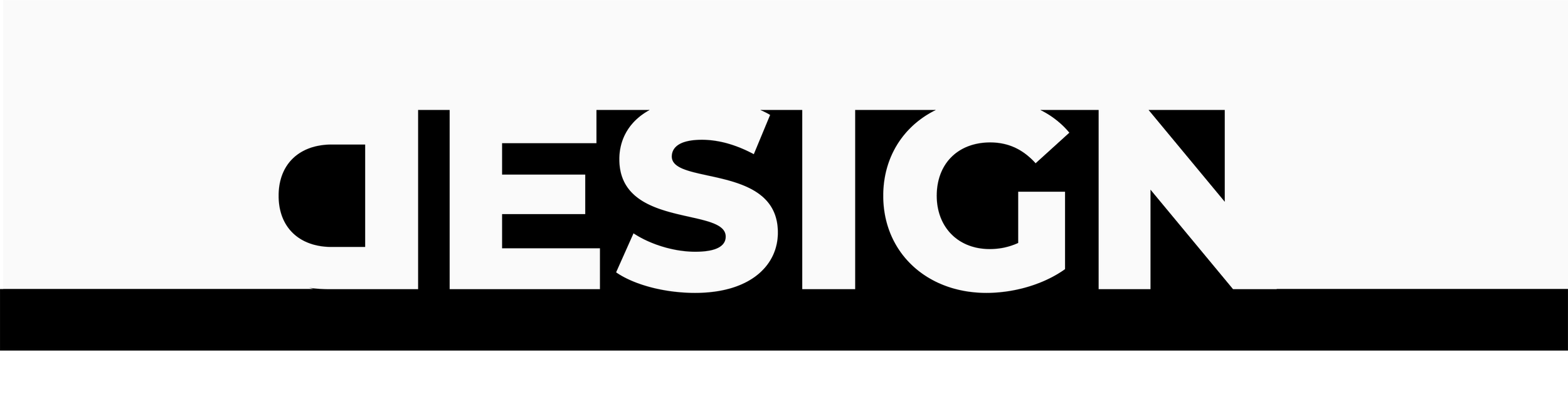 Sign with the word 'DESIGN' in stylized black and white lettering.