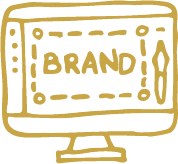 Collateral Brand, line drawing of a computer with wording 'brand'