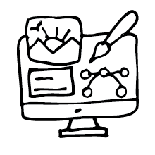 Graphic & Website Design-A computer screen displaying a graphic design or illustration workspace with various drawing tools and shapes.