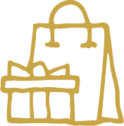 Outline of a gift bag and gift box.