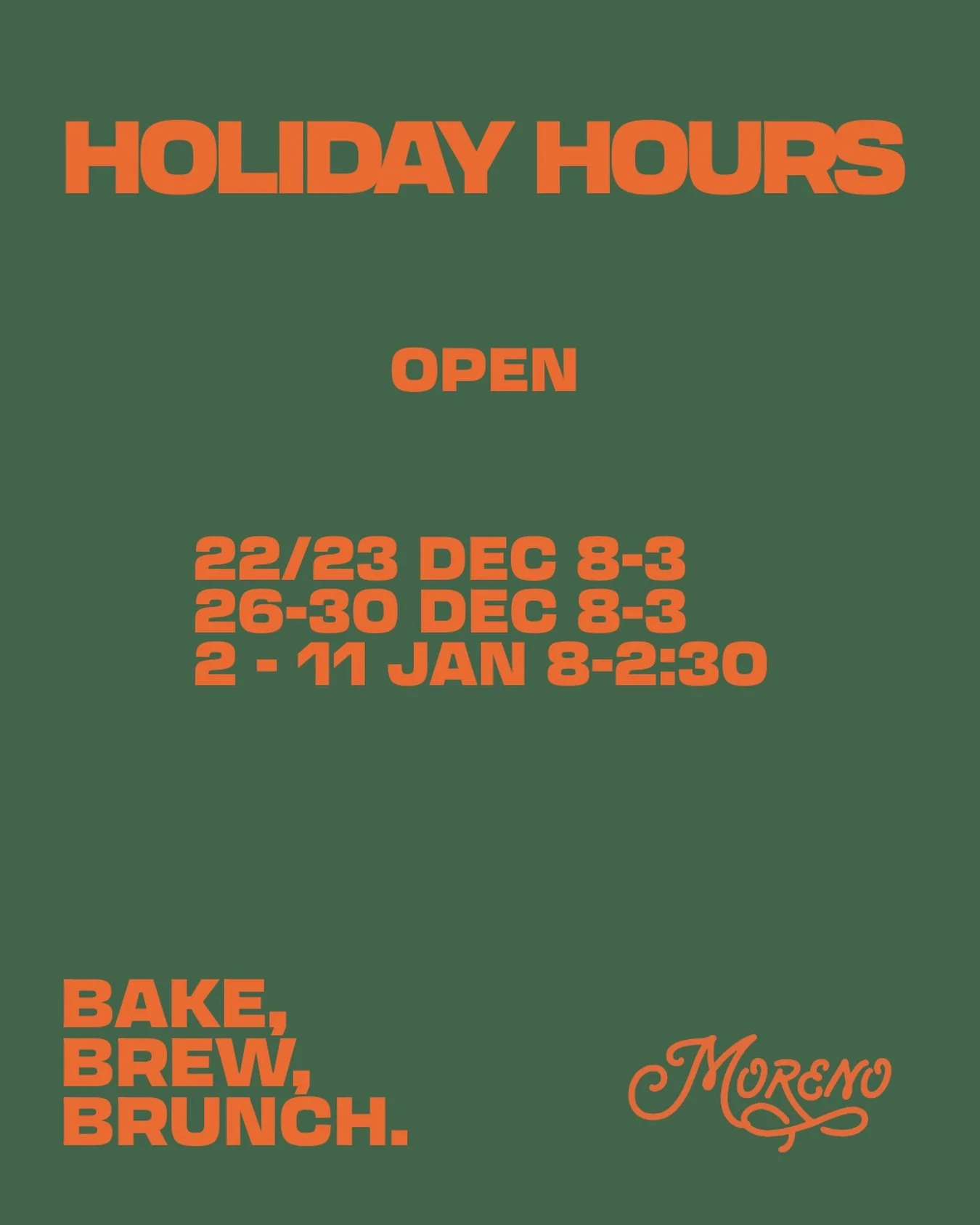 Our upcoming Christmas hours - open 🎄

Please note, we are opening at 8am on weekdays rather than our usual 6am start.