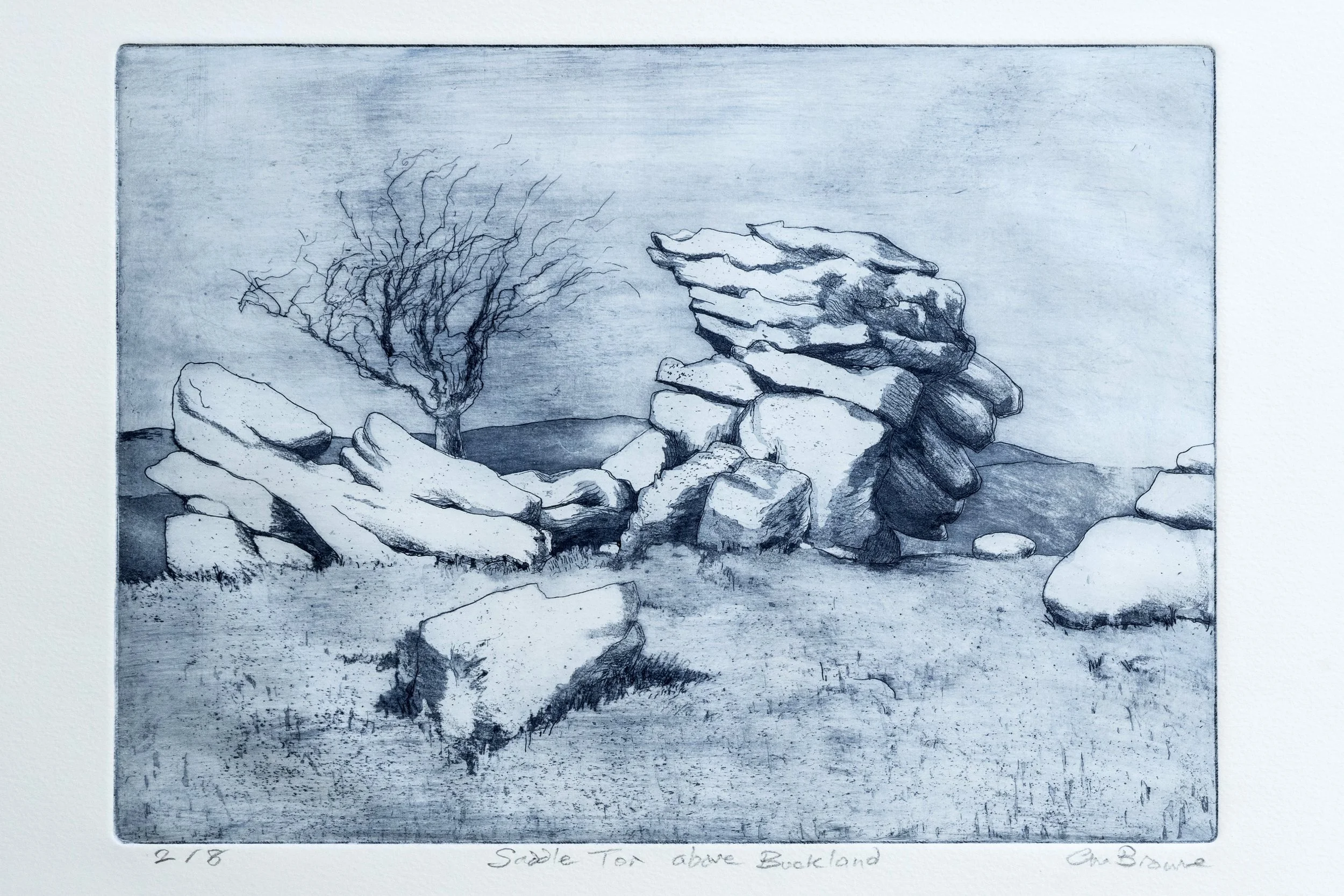 35 : Lithograph | Saddle Tor above Buckland" in blue ink
