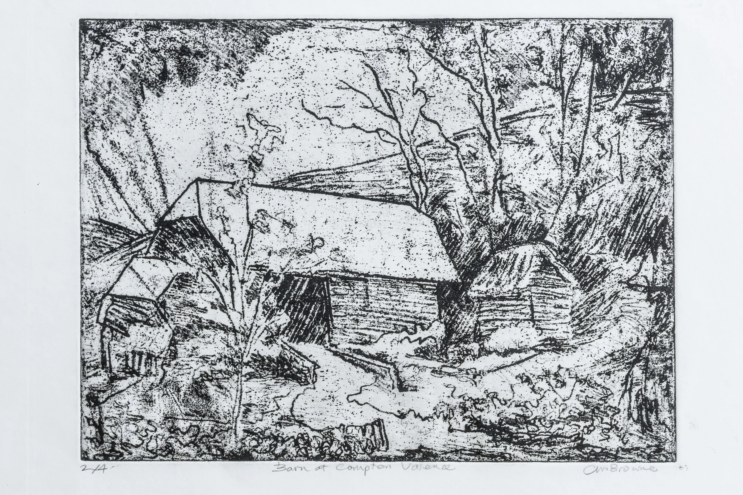 38 : Etching | "Barn at Compton Valence"