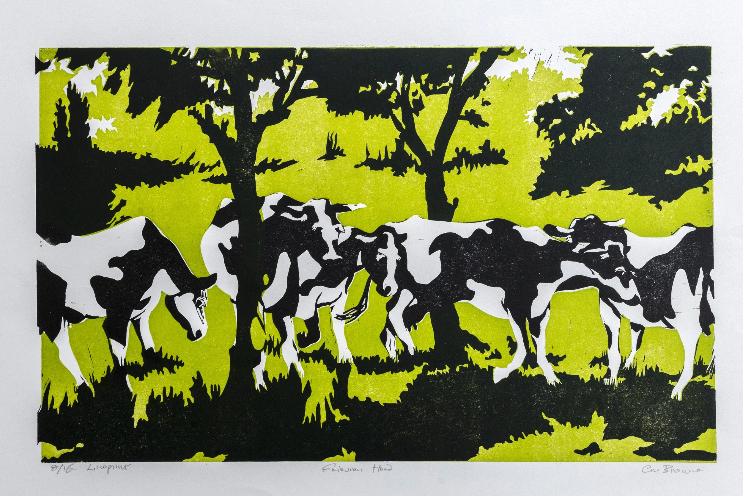 5 : Linoprint | "Friesian Herd" in green