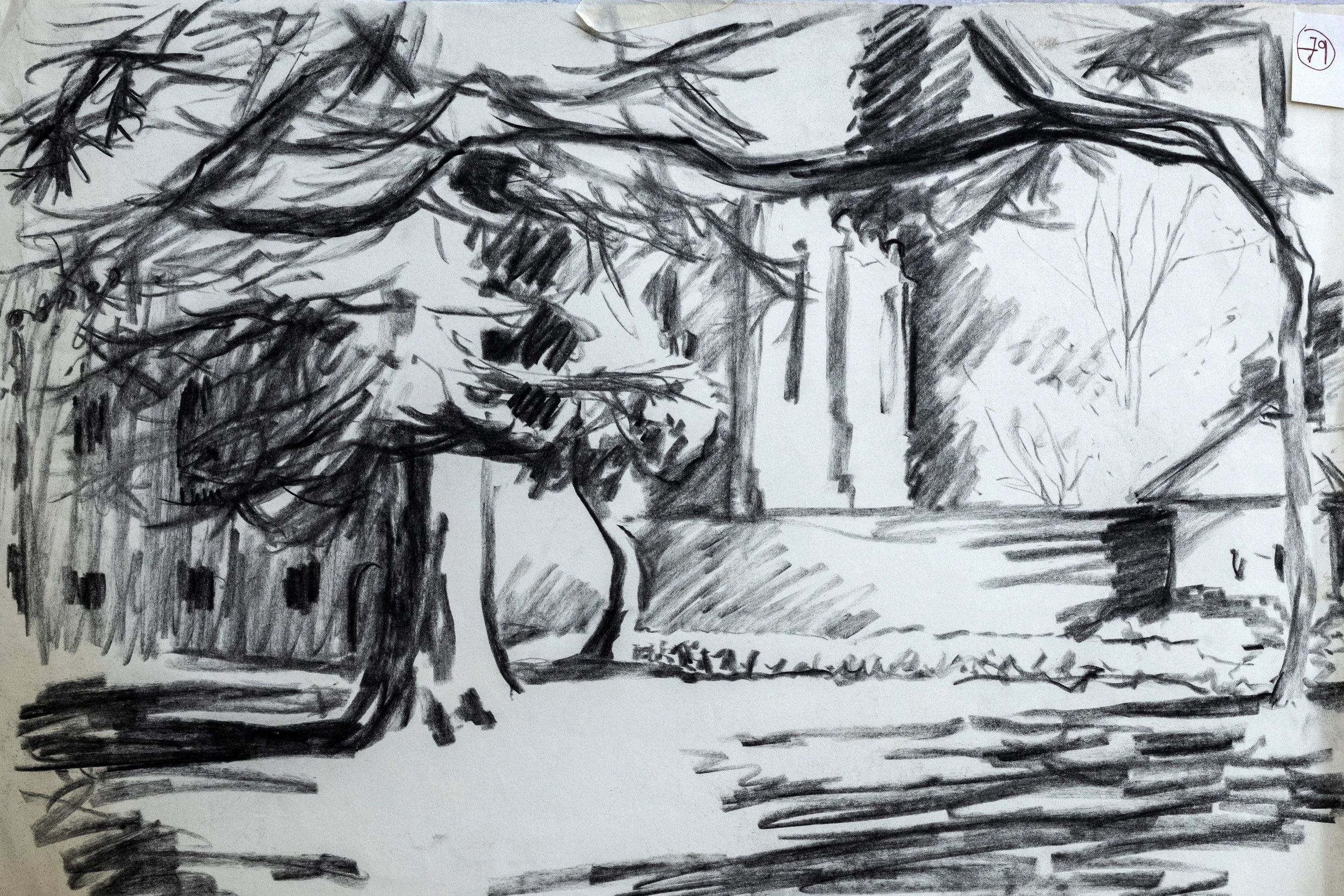 27 : Drawing in Charcoal and Pencil | "Trees and Buildings"
