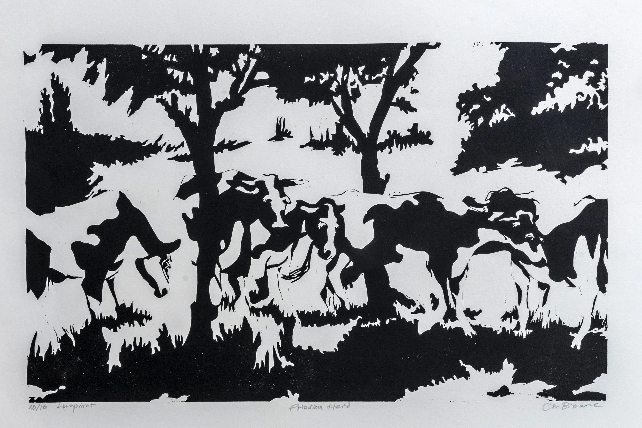 7 : Linoprint | "Friesian Herd" in white and black