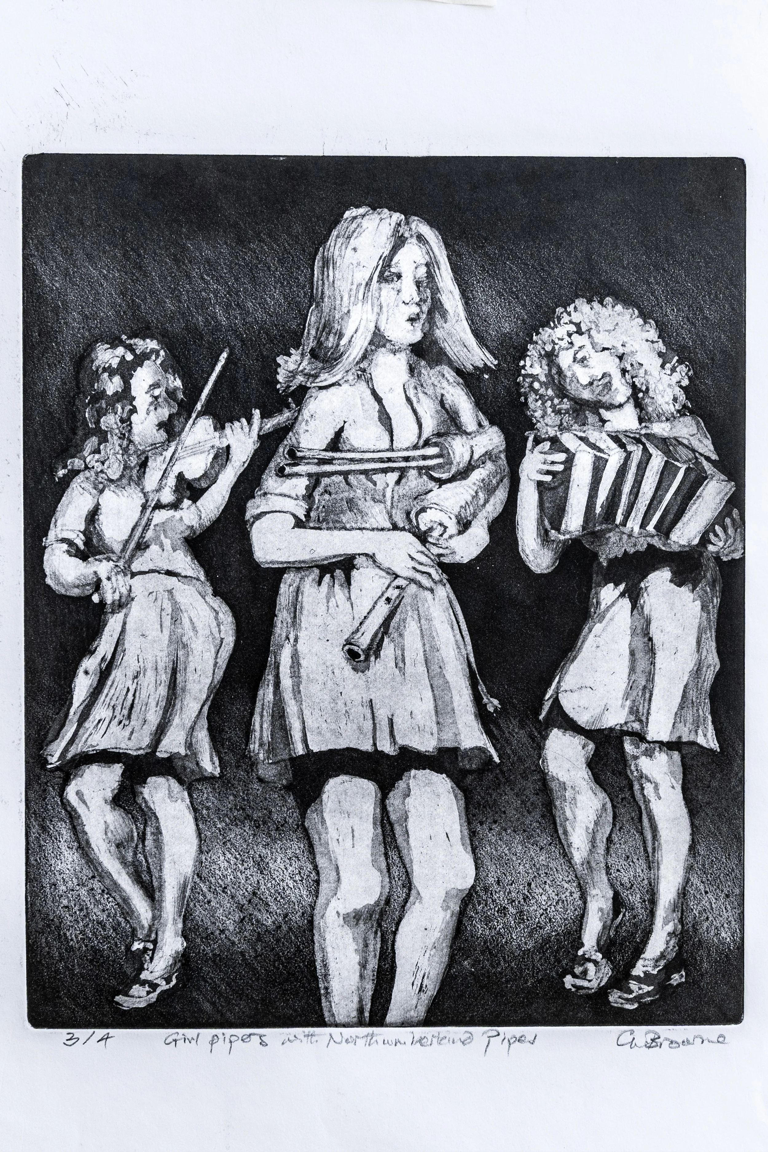 68 : Lithograph | "Girl Pipers with Northumberland Piper"