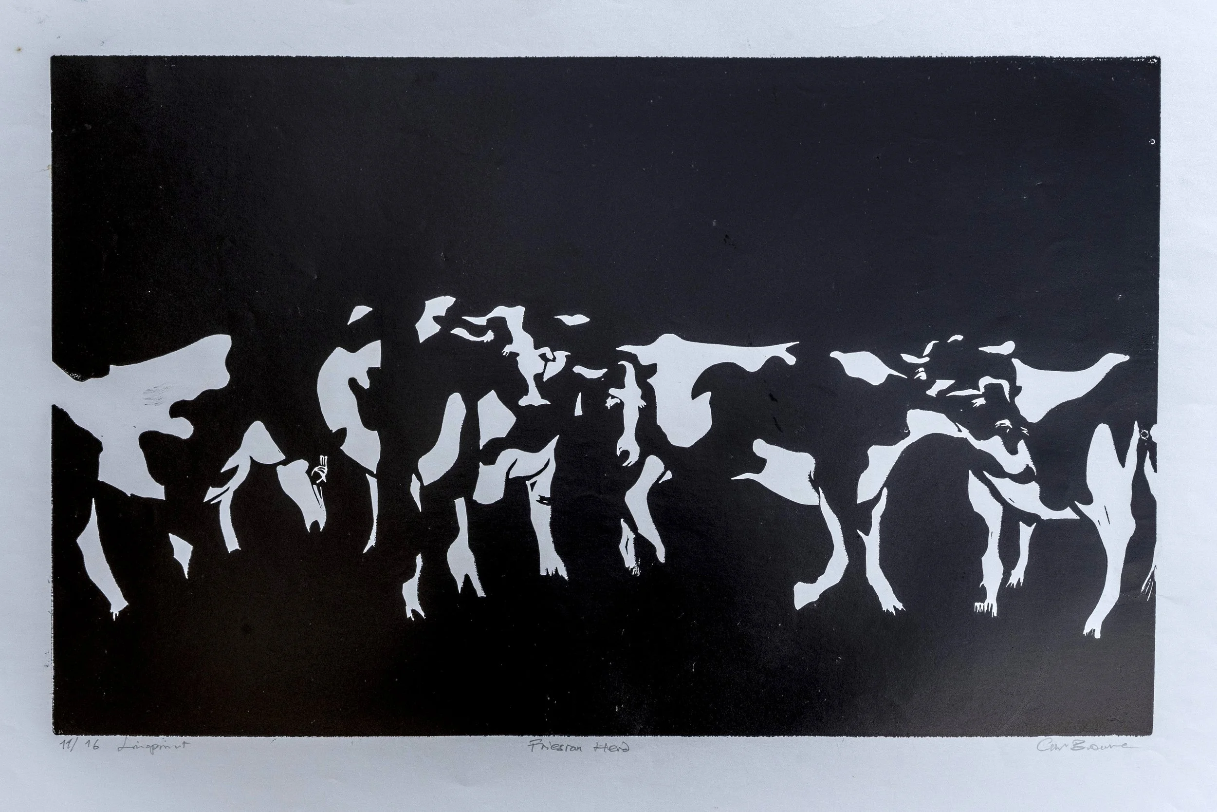 6 : Linoprint | "Friesian Herd" in black and white