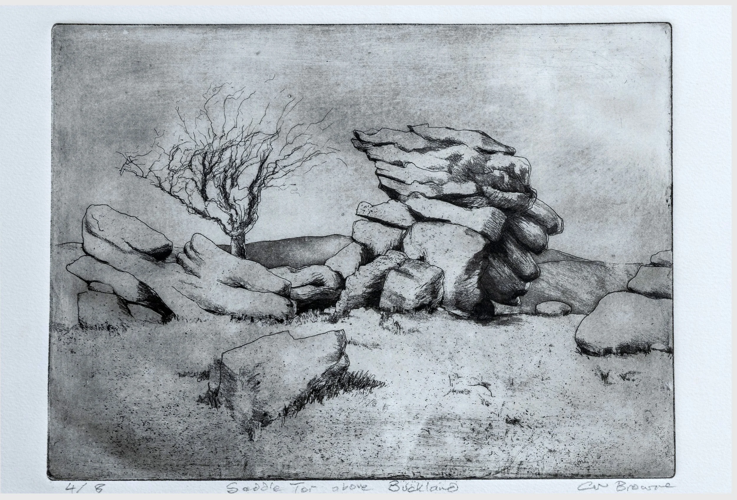 34 : Lithograph | Saddle Tor above Buckland" in black ink