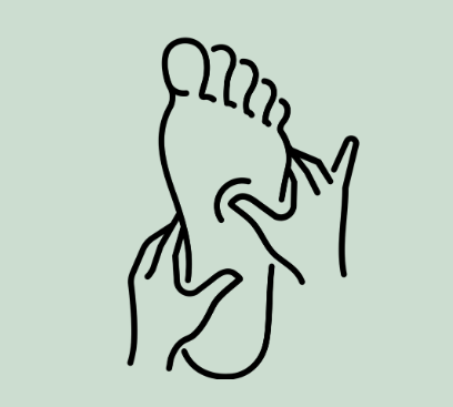 Line drawing of podiatrist holding foot for arch support and plantar fascia assessment for elderly patients