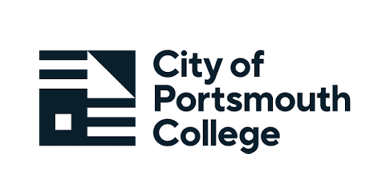 City of Portsmouth College Logo featuring abstract emblem in black and white