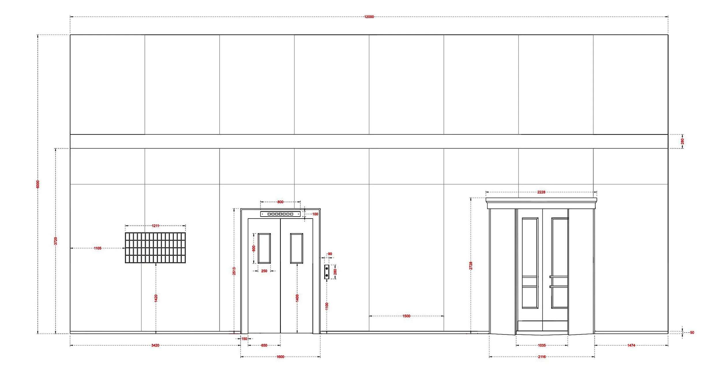 Tech Drawing: Wall front elevation.