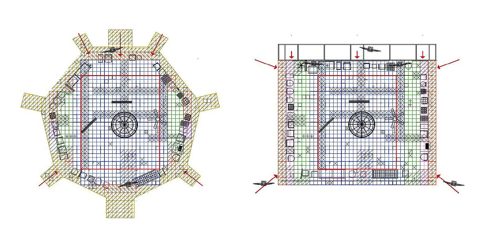 Plans for Manchester Royal Exchange and Leicester Curve.