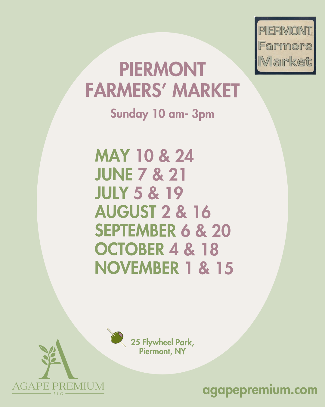 Greek extra virgin olive oil at the Piermont Farmers Market in Rockland County, NY. Agape Premium provides single-origin Koroneiki extra virgin olive oil from Greece, available at the local farmers market for fresh, authentic flavor.