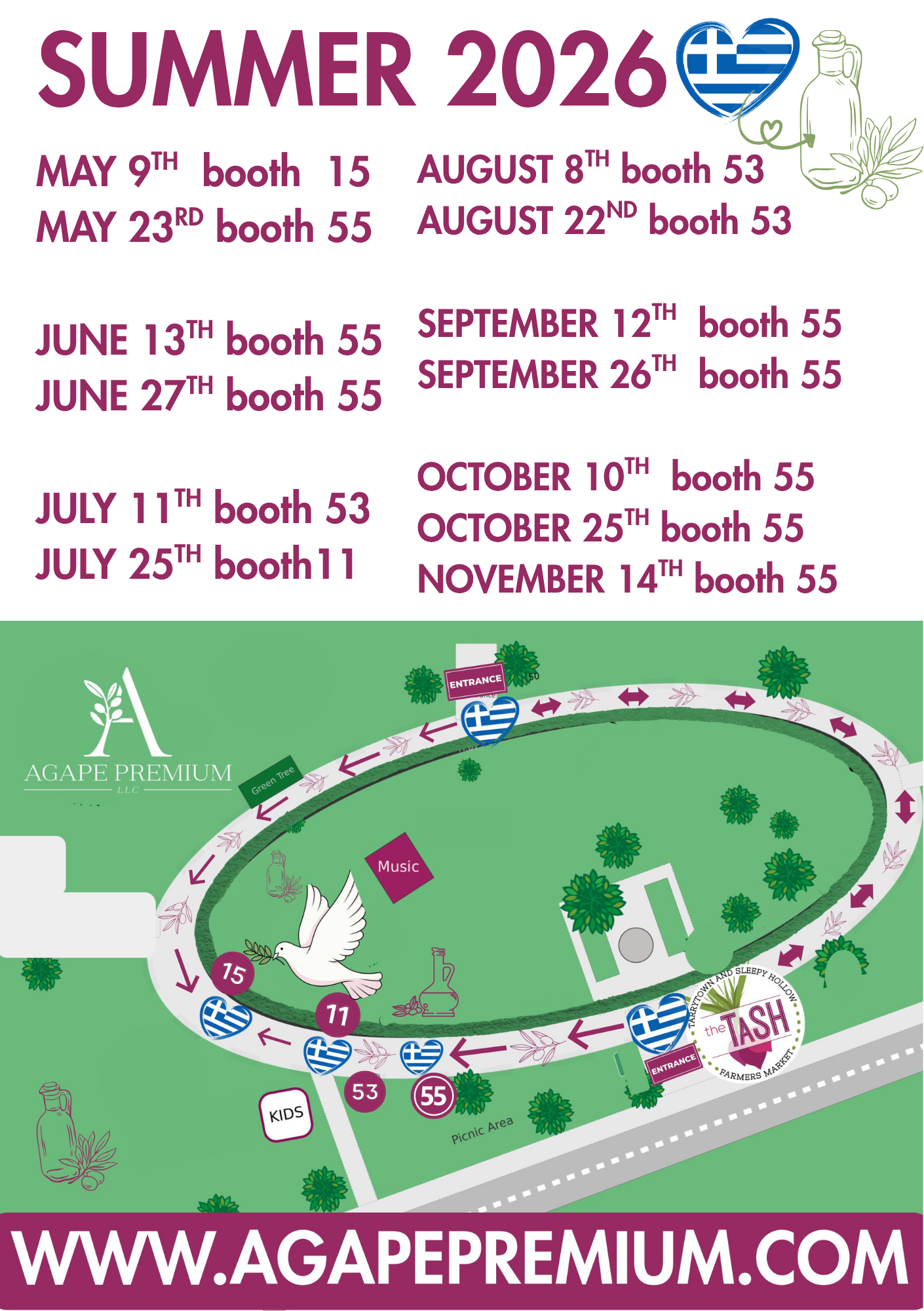 Agape Premium Greek extra virgin olive oil at the TaSH Tarrytown and Sleepy Hollow farmers market schedule NY