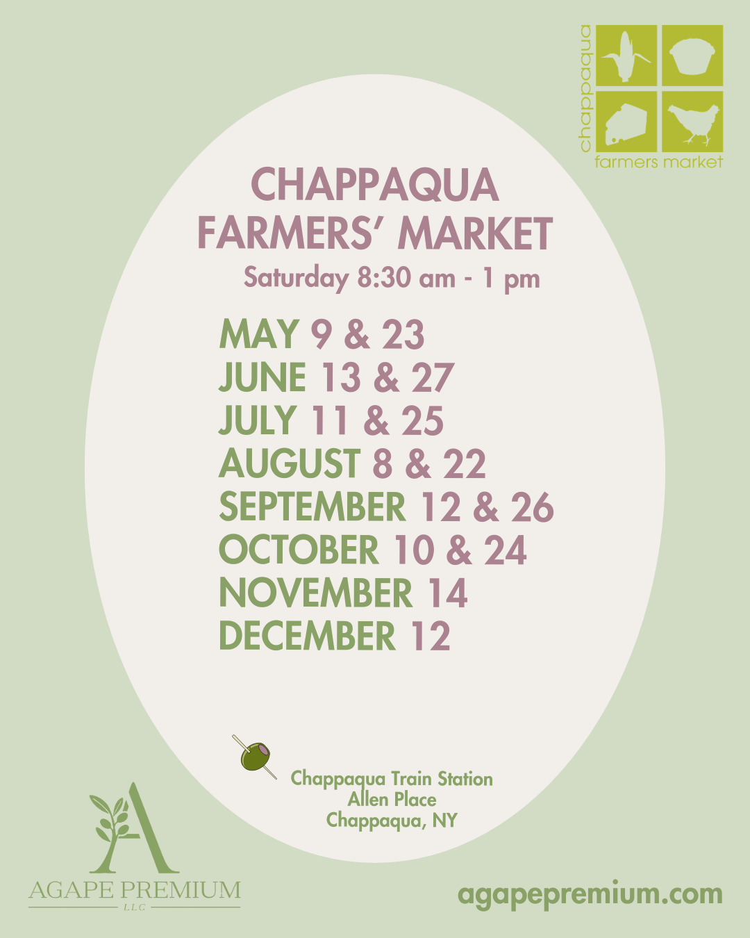 Greek extra virgin olive oil at the Chappaqua Farmers Market in Westchester County, NY. Agape Premium offers authentic, single-origin Koroneiki extra virgin olive oil from Greece, available weekly at the local farmers market.