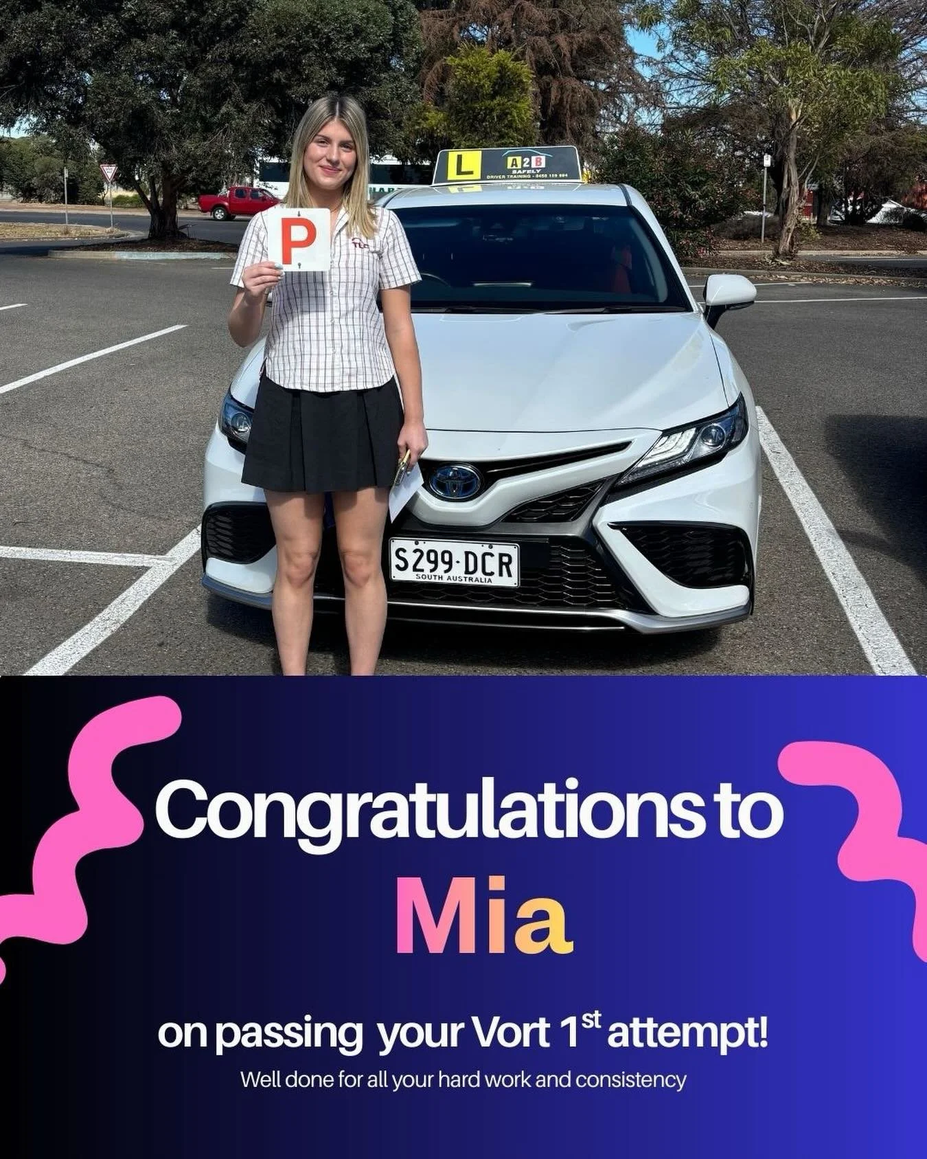 I've had the pleasure of meeting some incredible learners in my career, and Mia is definitely one of them. Congratulations on passing your Vort on the first try! 
Wishing you all the best for Year 12, and stay safe on the roads. 🌸