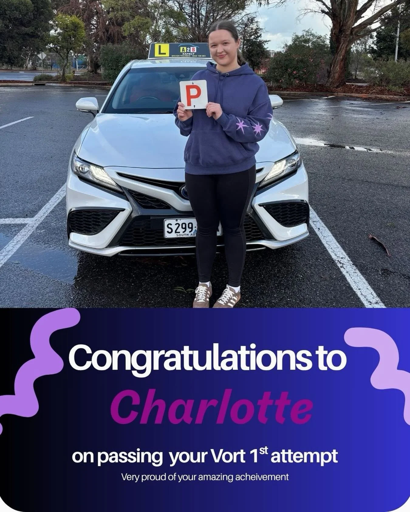 Massive congrats to Charlotte for acing her Vort on the first try with an amazing score and flawless manoeuvre skills! It's been incredible to see you grow into such a confident and capable driver. Thanks to her parents for all the practice sessions 