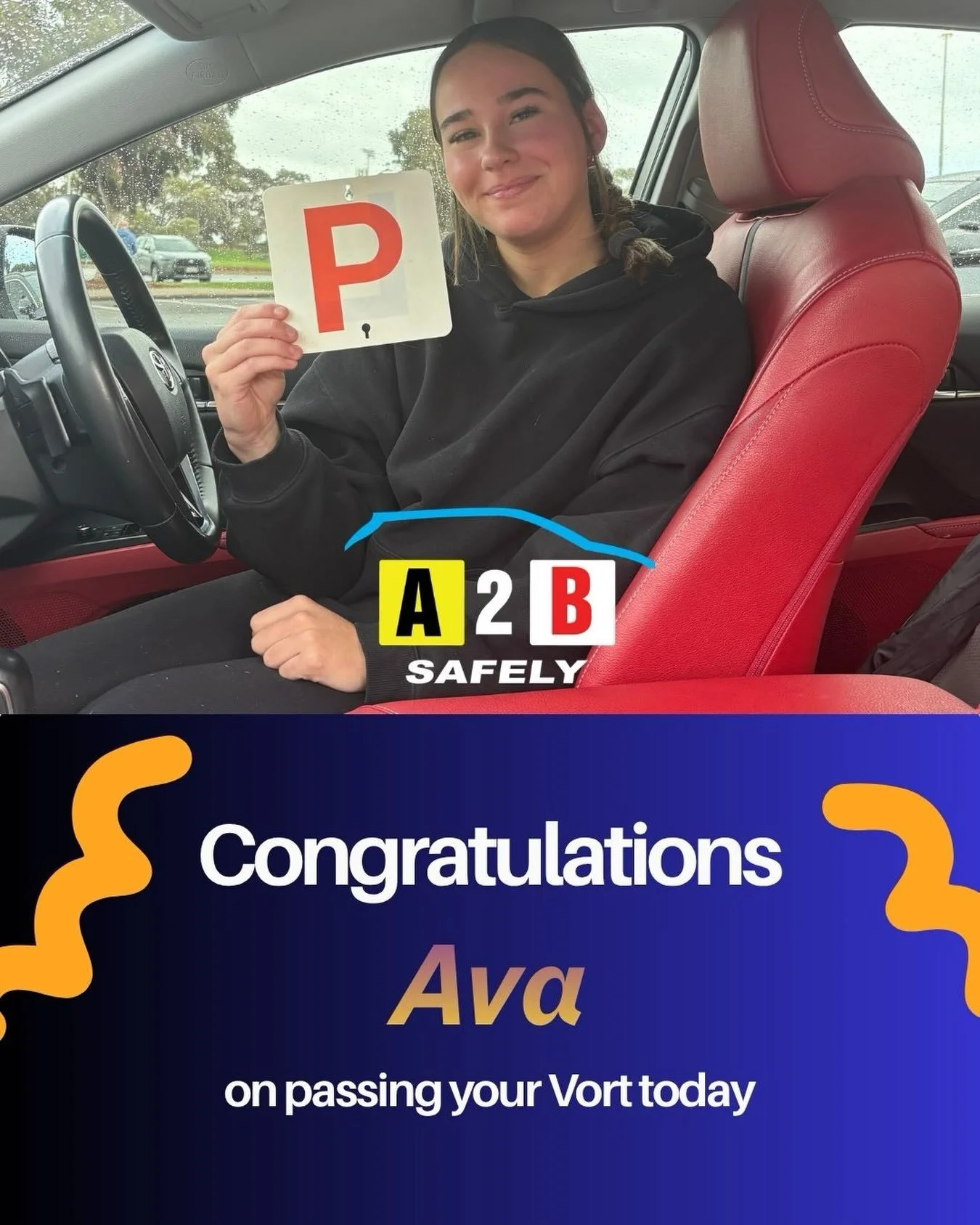 Congratulations Ava, on passing your Vort and performing all your manoeuvres correctly in the middle of a very busy Friday afternoon on the roads.
It has been a pleasure helping you grow into a safe and confident driver. Thank you for allowing me to 