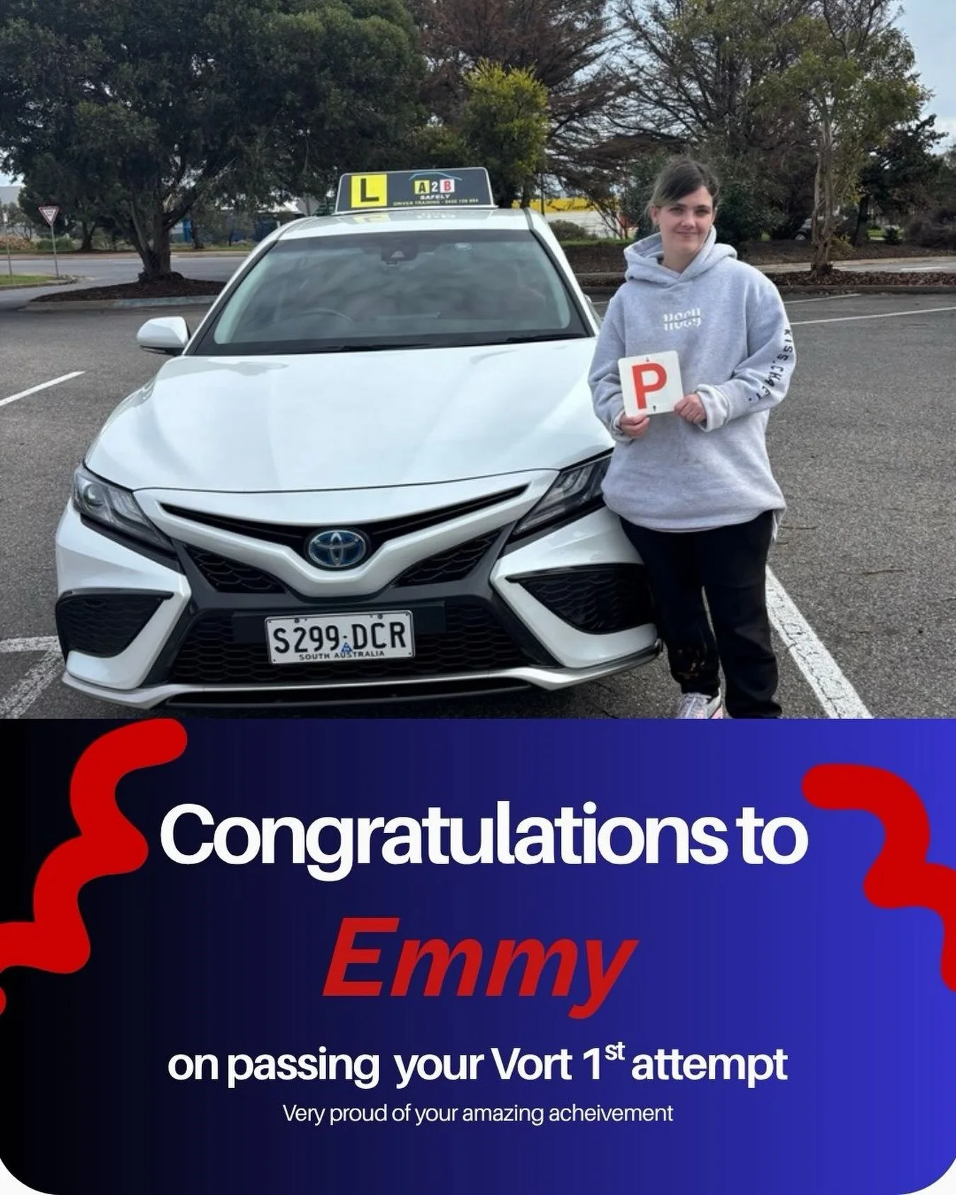 Well done Emmy on passing your Vort on the 1st attempt!!!
It has been wonderful watching your confidence grow and seeing your commitment to becoming a safe and confident driver. You worked through your anxiety with courage, listened carefully and ask