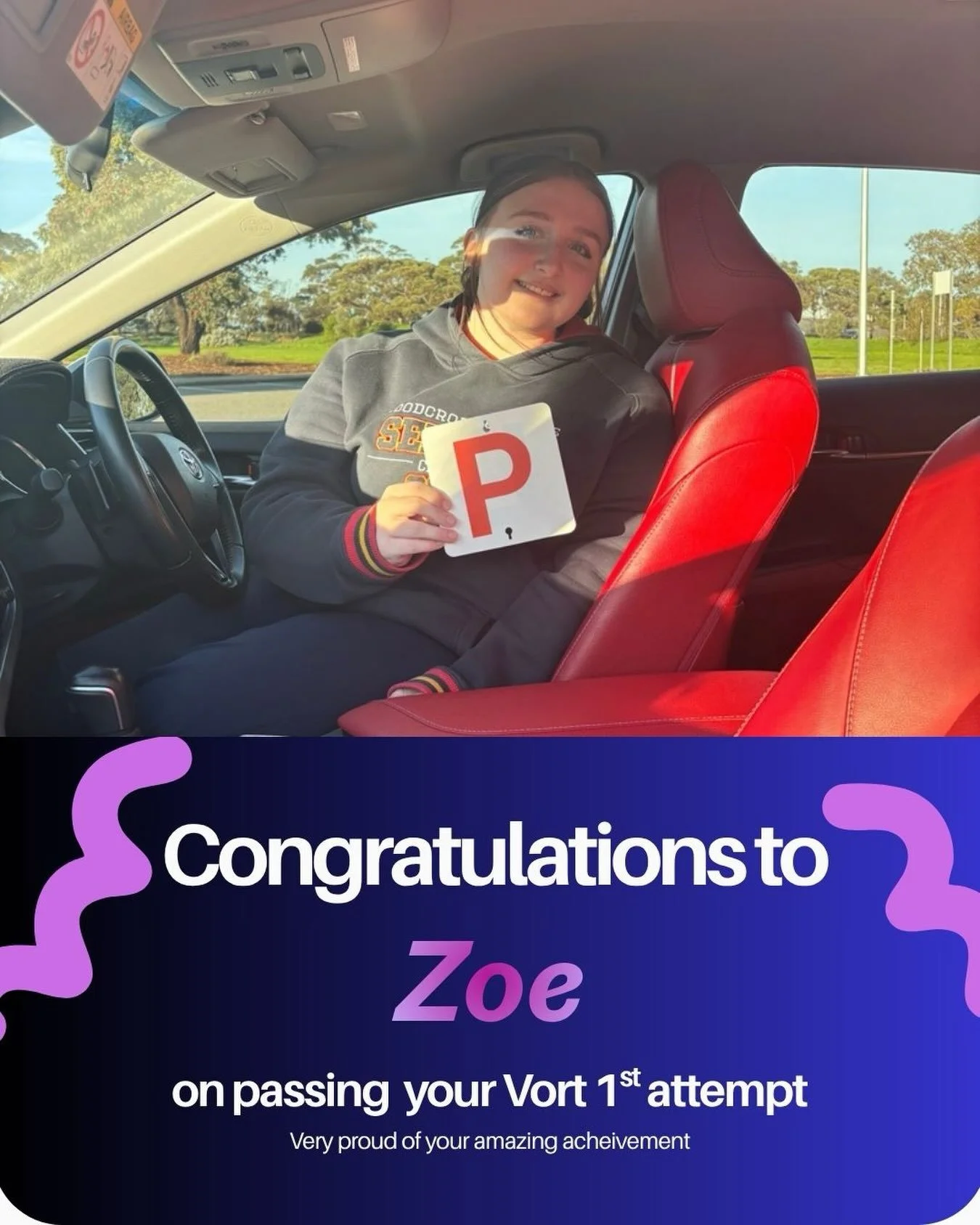 Zoe I am so proud of you for passing your Vort on the 1st attempt today. 
I have watched you grow up from a little girl into a confident, kind and capable young lady. 
As you finish year 12 and step into this exciting next chapter of your life, I kno