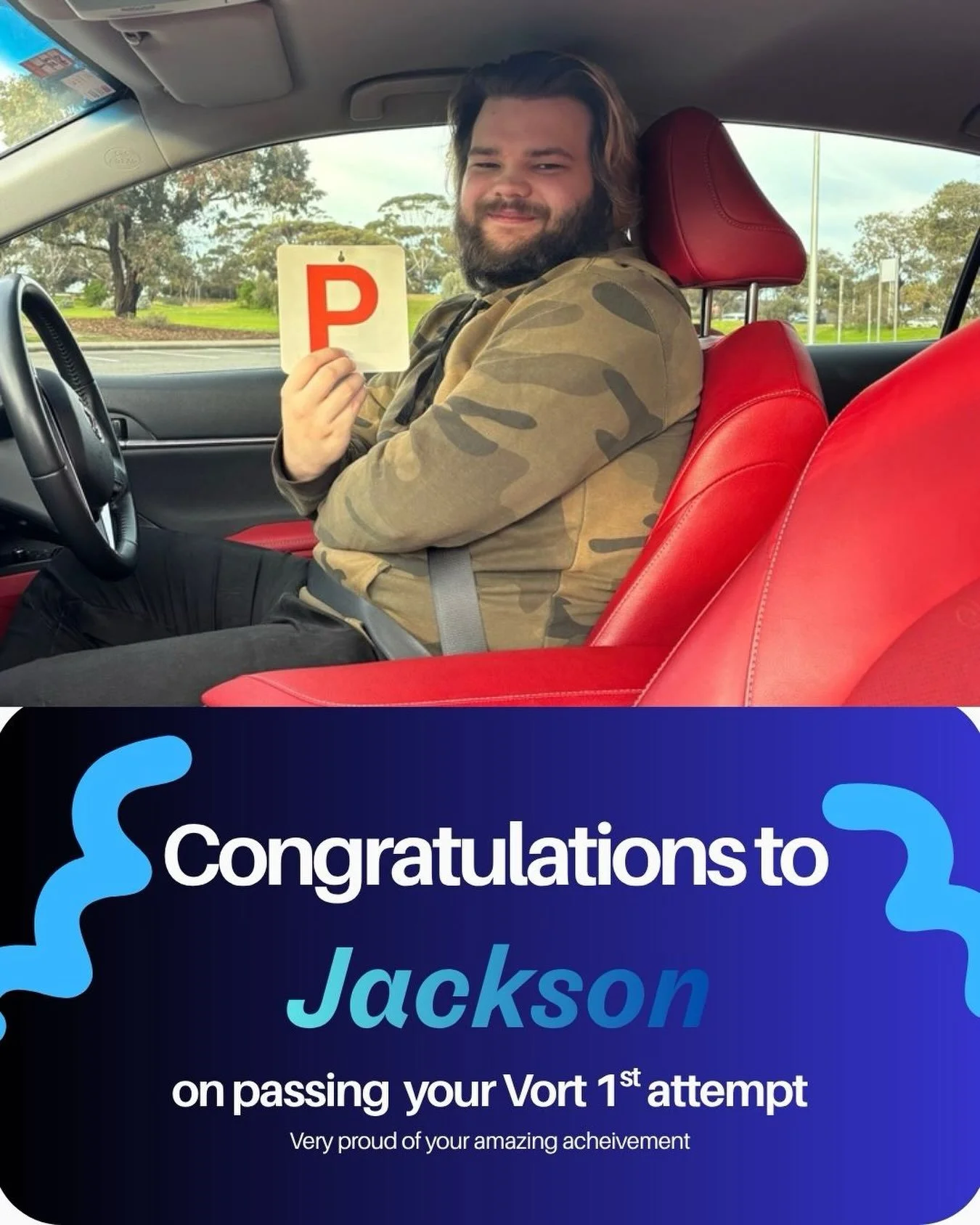 Congratulations Jackson! We were up at the crack of dawn for a Pre drive and early Vort and your hard work and dedication throughout our journey definitely paid off. Jackson performed all the manoeuvres correctly and finished up with an amazing score