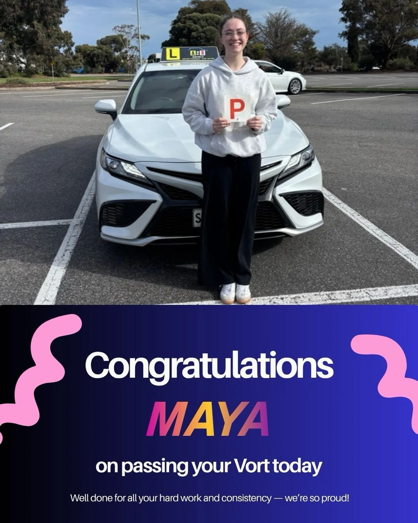 Maya passed her Vort and completed all 5 manoeuvres correctly, an amazing achievement! Maya embraced every piece of feedback and worked hard to practice whenever her busy schedule allowed. 
It was an absolute pleasure to share this journey with her a