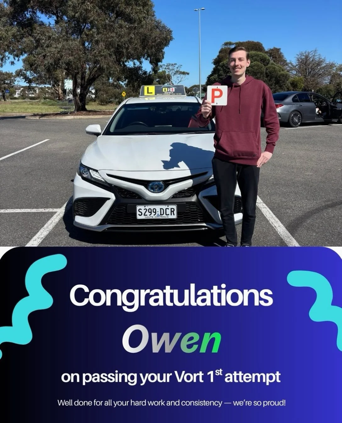 Congratulations Owen on passing your Vort on the 1st attempt with a great score and all manoeuvres performed correctly!!
You must at be feeling extremely proud of yourself, after a short break from continuing on your L&rsquo;s journey you overcame yo