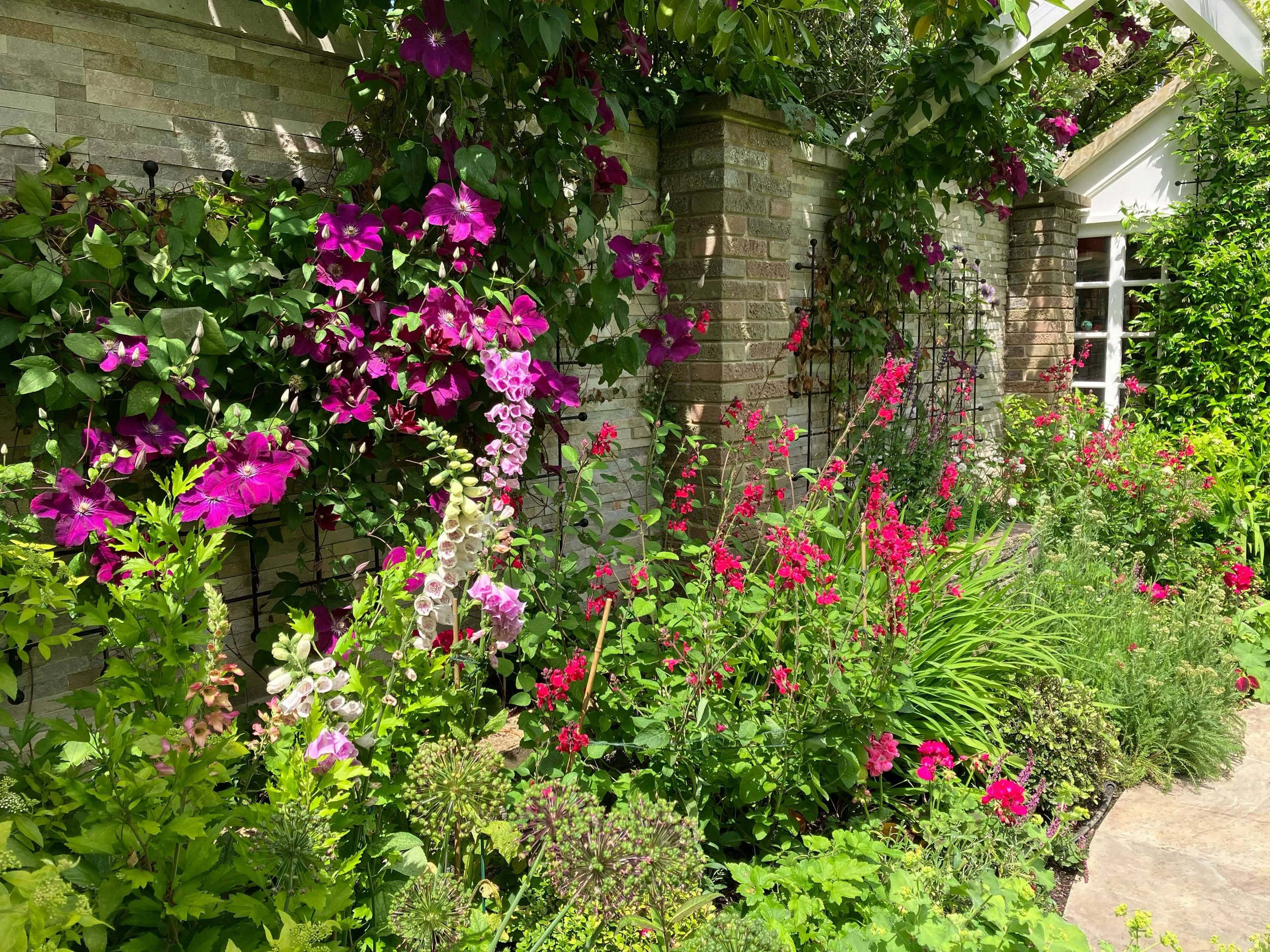 A garden planted for pollinators bursting with flowers and colour all year round. Gravel path and traditional Victorian edging.