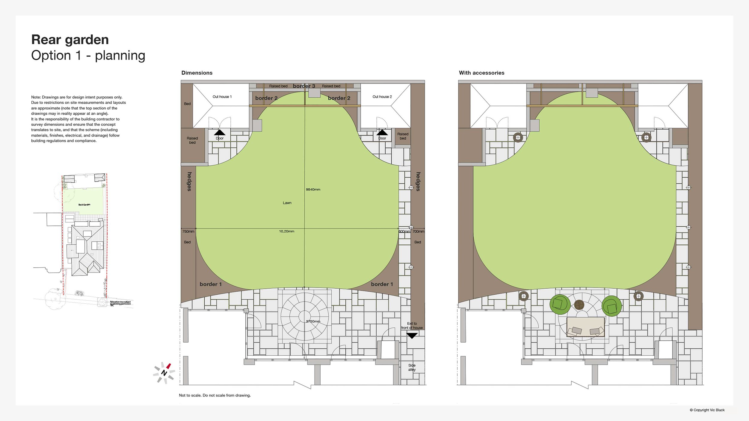 Rear garden planning and setting out drawings