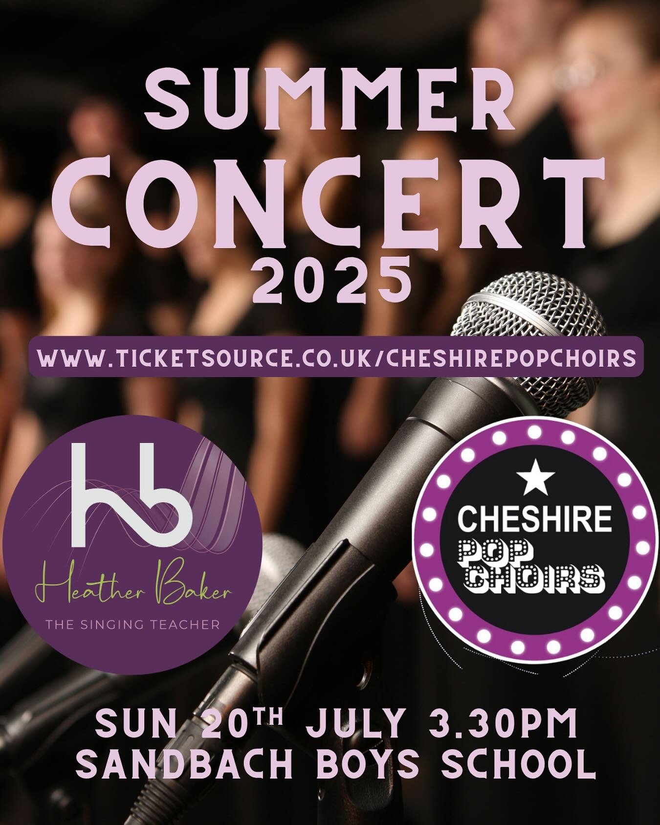 ✨🎶 Tickets are now on sale! 🎶✨

Join us for our Summer Concert on Sunday 20th July at 3.30pm, Sandbach Boys School 🌼🎤

An afternoon of uplifting pop, fun harmonies, and joyous energy &ndash; we&rsquo;d love to see you there!

🎟️ Grab your ticket