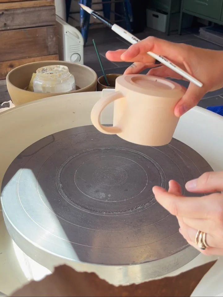 Yesterday I spent some time waxing the bottoms of my next batch of mugs. The wax stops any glaze from adhering to the bottom of the mugs when I&rsquo;m glazing so makes for an easy clean up. 
I&rsquo;m really excited about these mugs, keep your eyes 