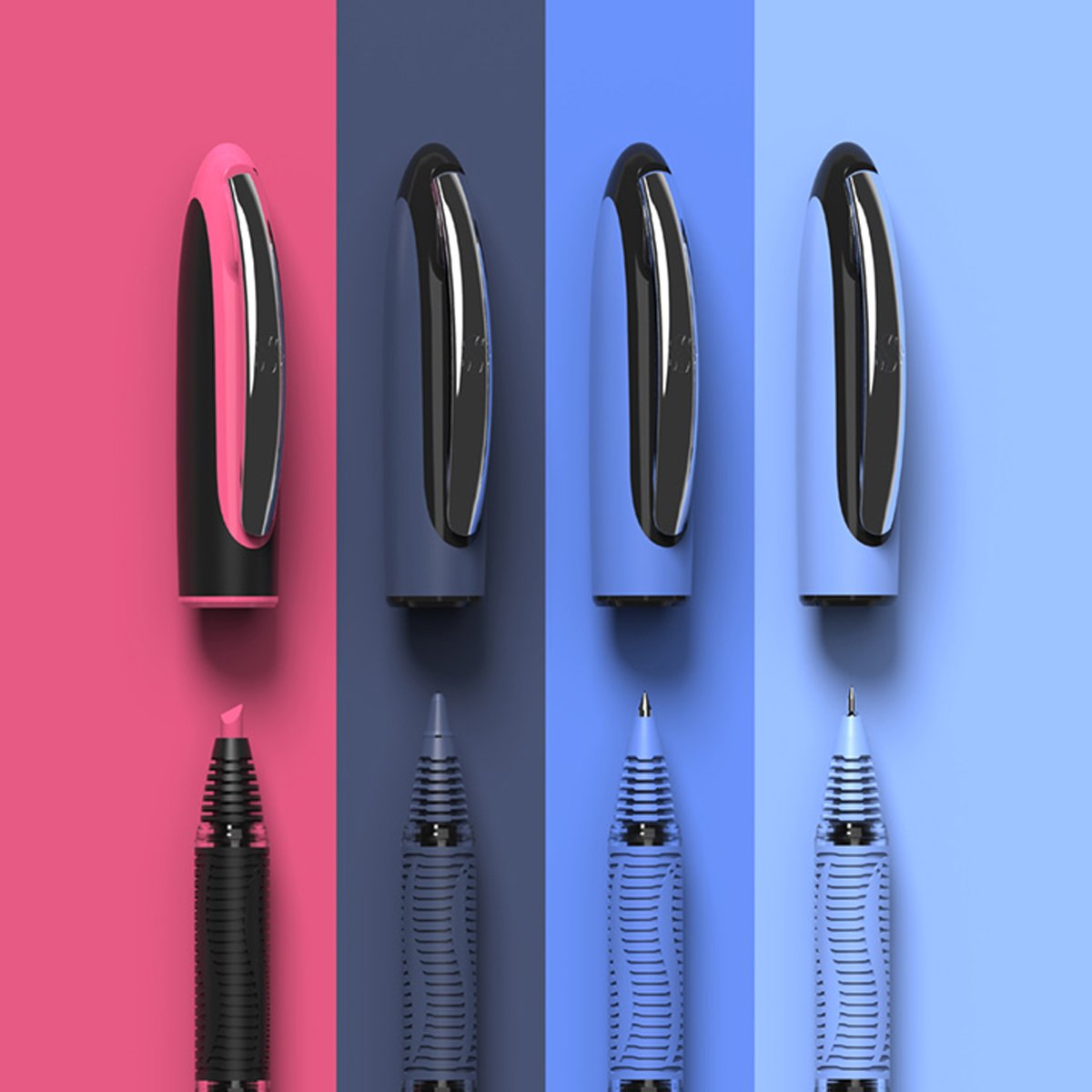 Stylish pen series with a modern color palette, designed for a comfortable grip and smooth writing experience.