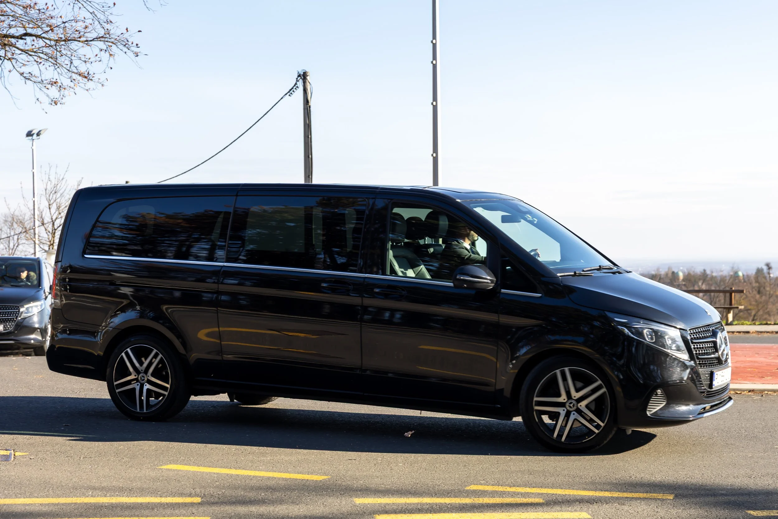 Black luxury Mercedes V-Class van waiting for private VIP transfer from Trieste Airport to Rovinj Croatia.jpg