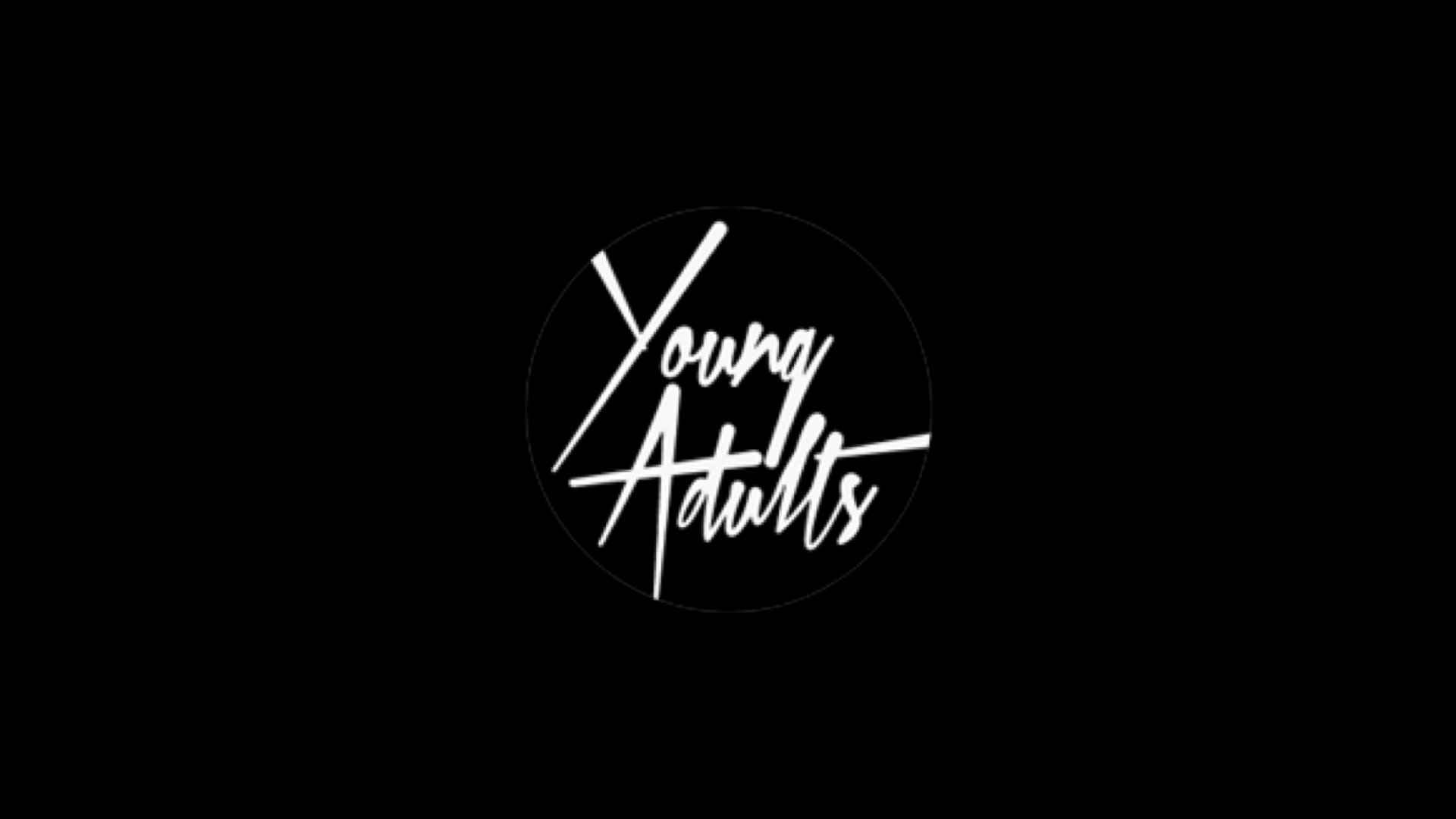 Logo with handwritten-style text reading 'Young Adults' in white on a black background.