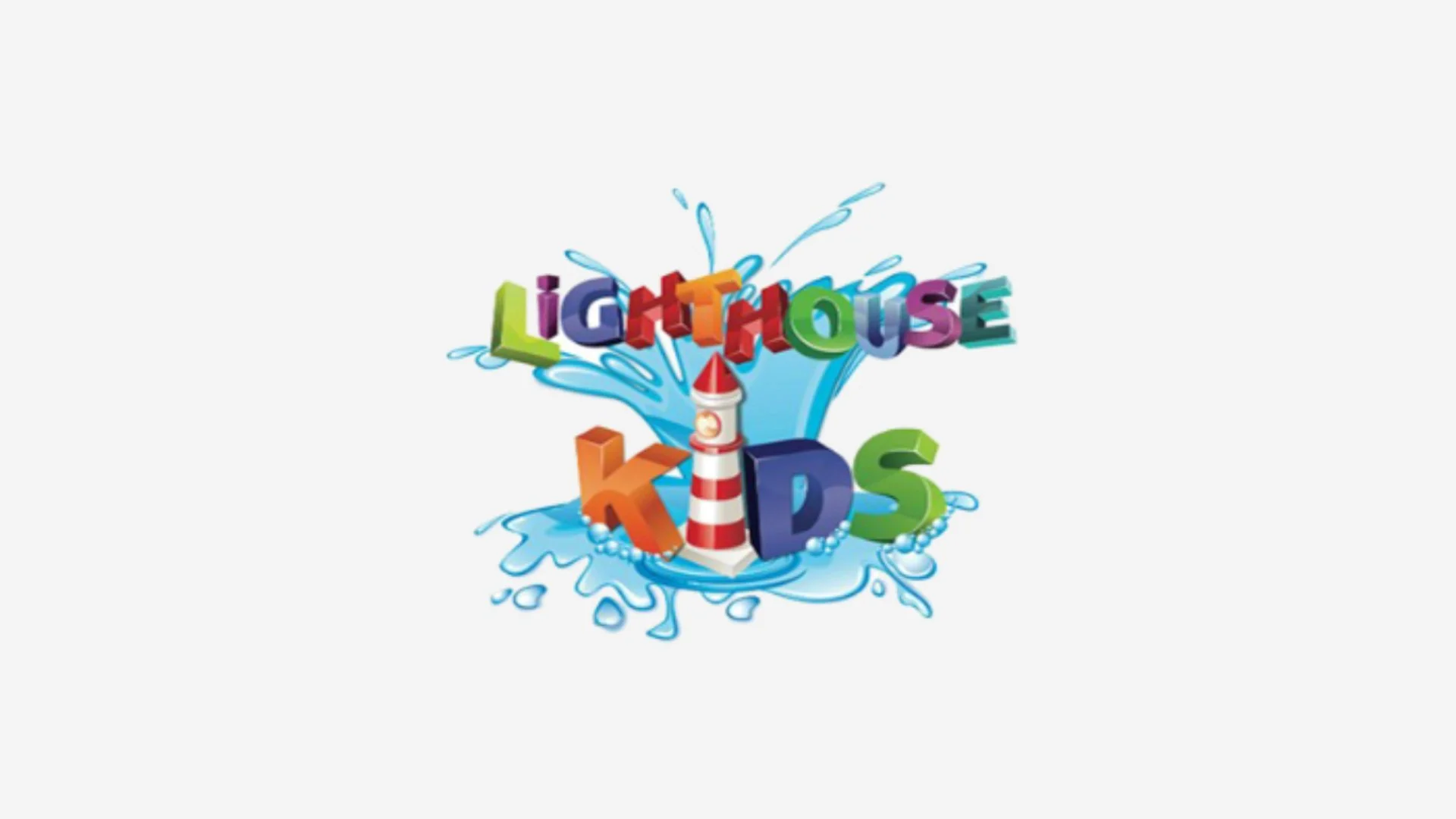 Colorful logo with the words 'Lighthouse Kids' and a lighthouse surrounded by splashing water.