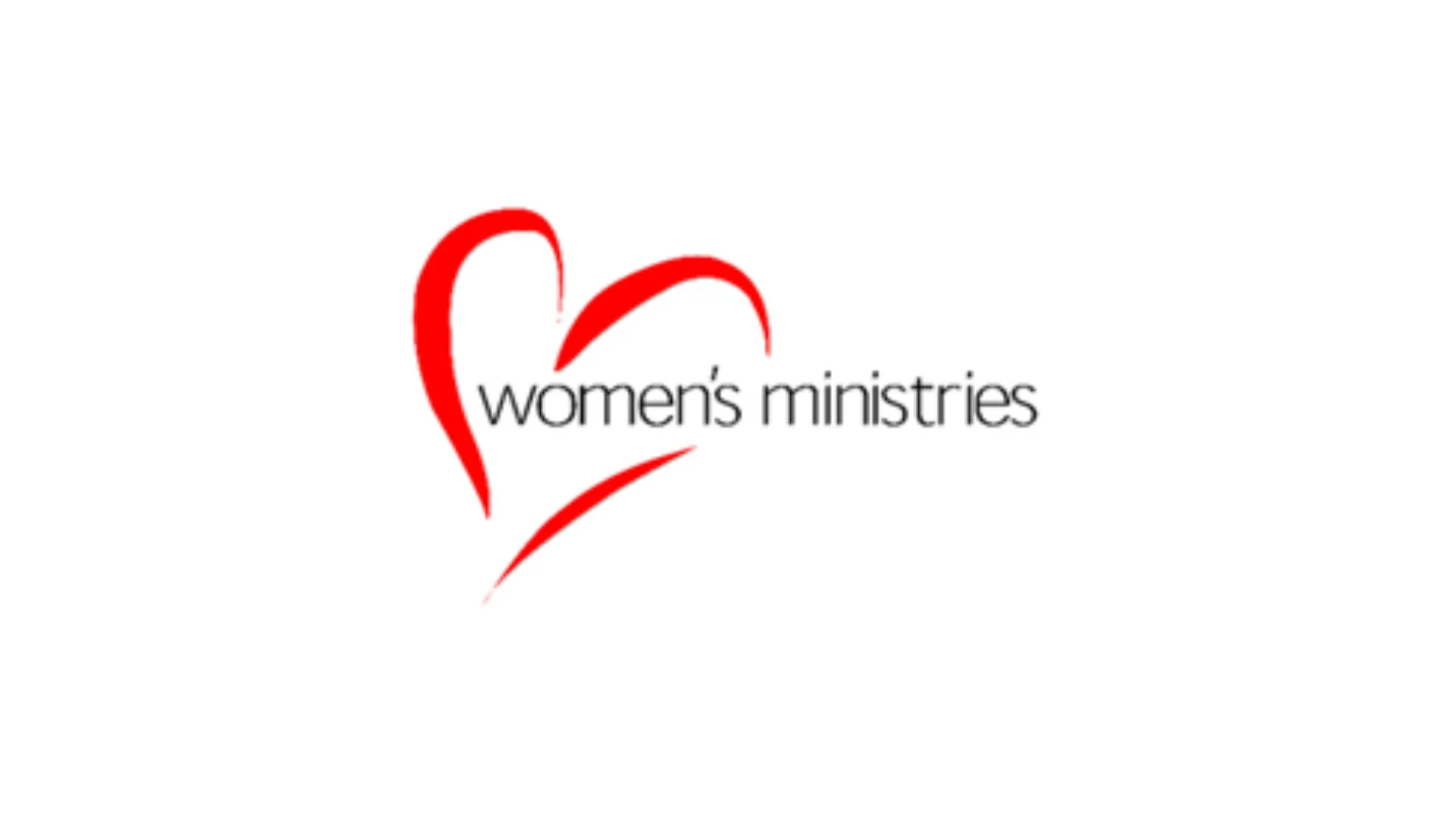 Logo of women’s ministries featuring a stylized red heart with the words 'women's ministries' in black.