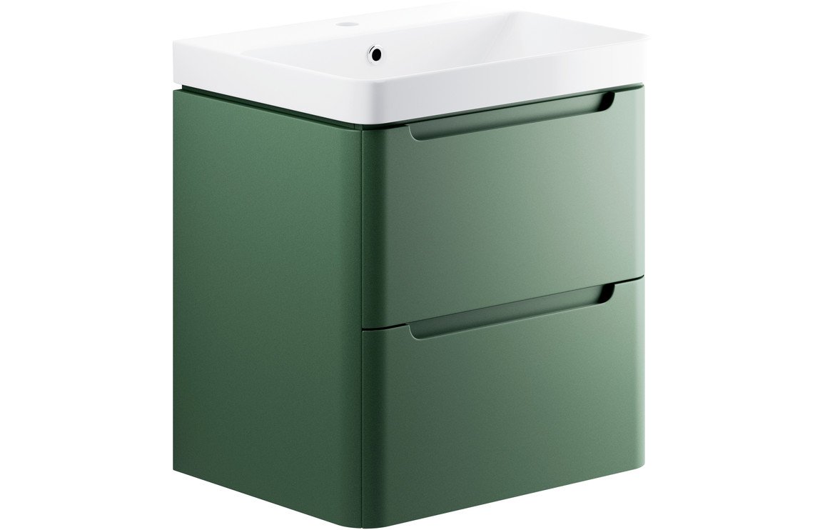 Senra 605mm 2 Drawer Wall Hung Basin Unit - Matt Sage Green