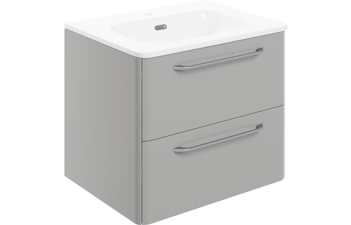 Lumora 610mm 2 Drawer Wall Unit & Basin - Grey Gloss