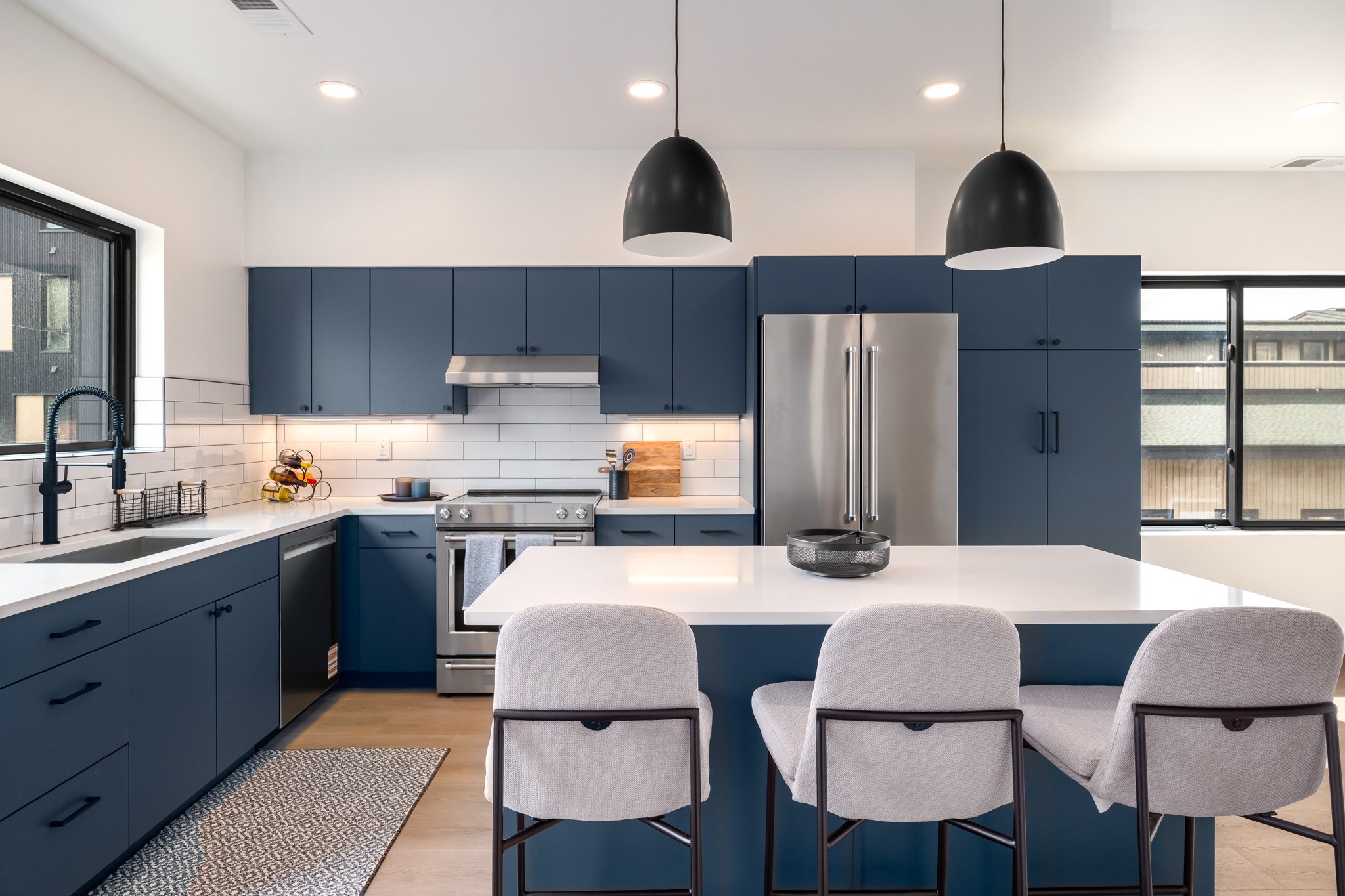Modern kitchen at Basecamp Row at steamboat basecamp. Modern new construction townhomes in West Steamboat.