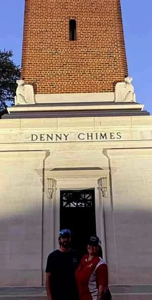Allen and family check out Denny Chimes before the game
