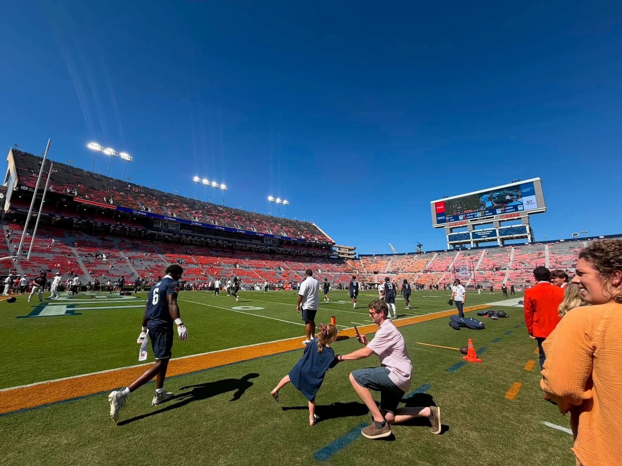 Oakley having fun on the field before the game