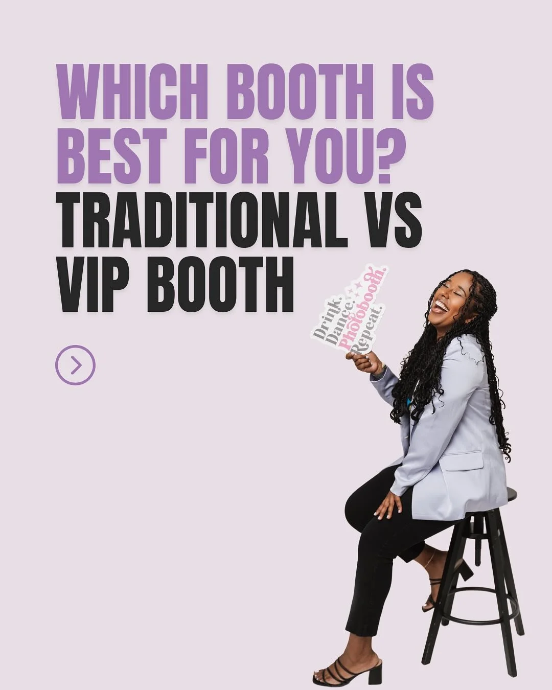 Trying to decide which photo booth vibe fits your event? Swipe to see the difference between our go-to Traditional Selfie Booth and the luxe VIP Booth experience! Both are amazing options, and no matter your budget, we&rsquo;ve got you covered 😉

Cl