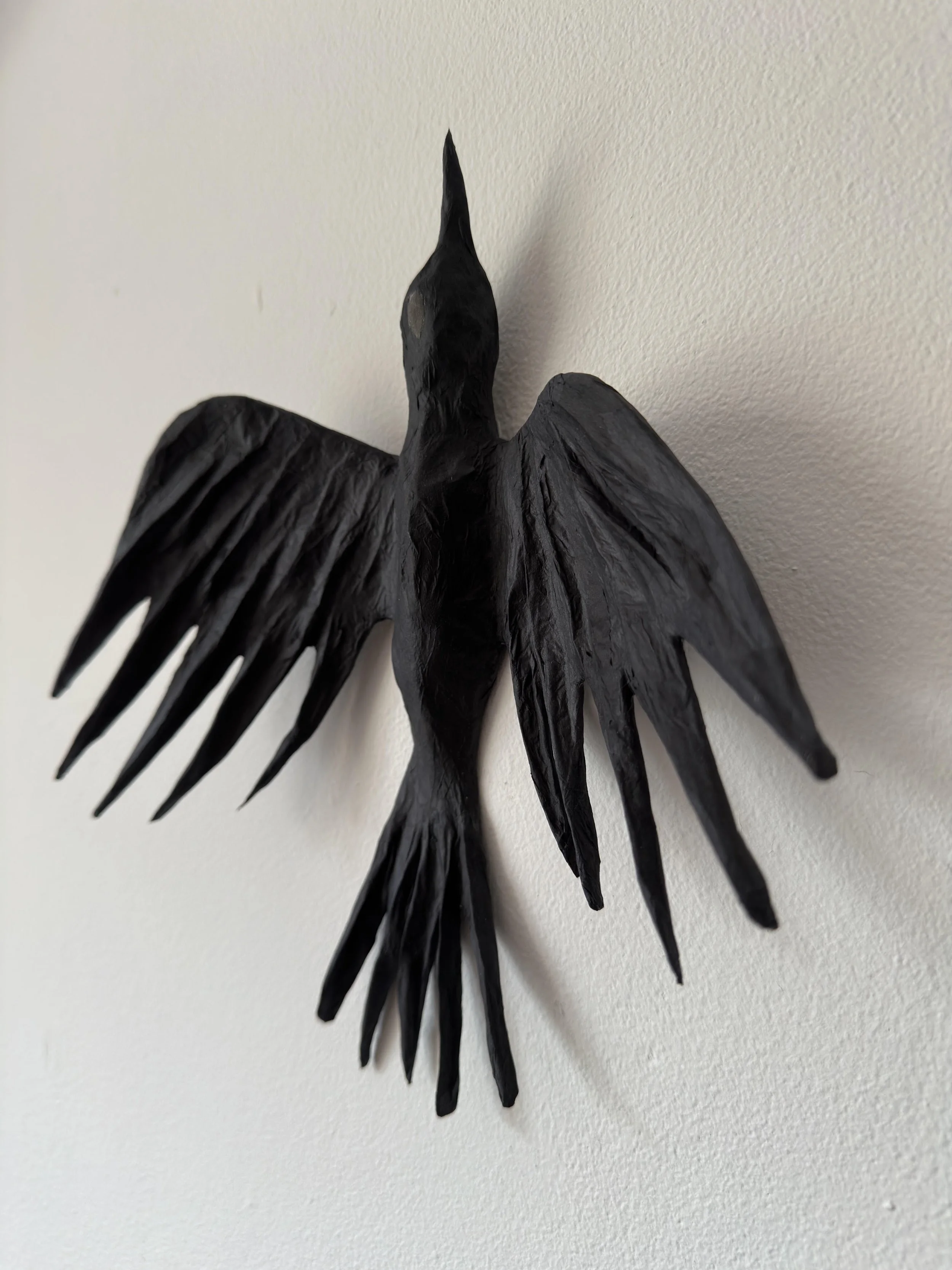 Original cardboard and paper bird sculpture, eco-conscious wall art