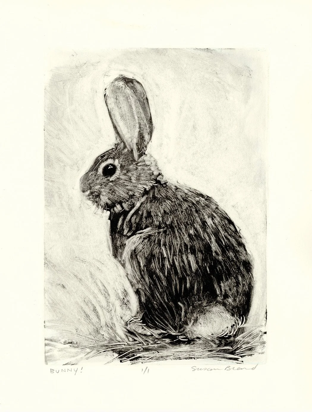 BUNNY! Monotype, 5 x 7 inches