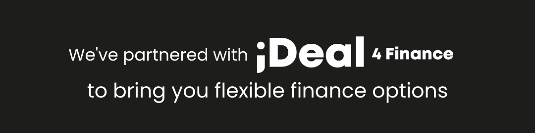 Black background with white text stating partnership with iDeal 4 Finance for flexible finance options.